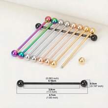10 chiếc khuyên tai xỏ khuyên công nghiệp Punk bằng thép không gỉ 316L mạ vàng chân không, phù hợp cho cả nam và nữ, khuyên tai xỏ khuyên công nghiệp hình thanh tạ 38mm - Quả tạ công nghiệp Bông tai công nghiệp - Xem 1