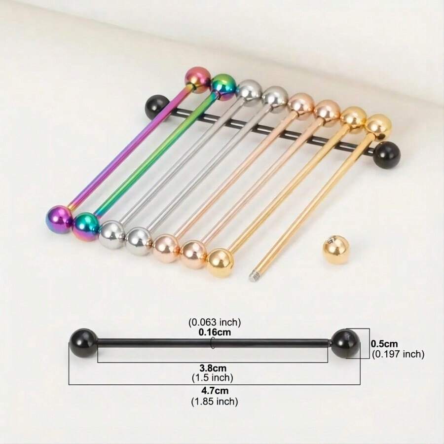 10 chiếc khuyên tai xỏ khuyên công nghiệp Punk bằng thép không gỉ 316L mạ vàng chân không, phù hợp cho cả nam và nữ, khuyên tai xỏ khuyên công nghiệp hình thanh tạ 38mm - Quả tạ công nghiệp Bông tai công nghiệp - Xem 1