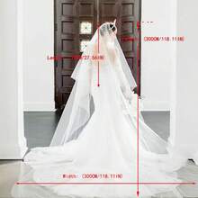 1 Stück extra breiter 3 Meter Brautschleier, zweischichtige Kathedralenschleier mit Schleppe für Brautkleid Frauen - Weiss - Übersicht 3