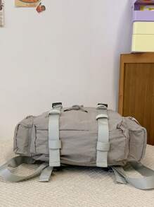 女士时尚简约彩色背包，翻盖开合，侧拉链口袋，轻便，适合旅行、校园、学校使用