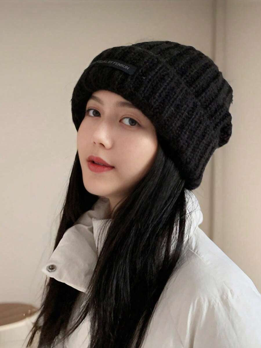 秋冬新款针织帽加厚保暖针织帽韩版百搭休闲防风护耳防寒帽时尚个性休闲涤纶字母刺绣毛线帽