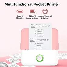 Mini Thermal Label Printer, Comes With 5 Rolls Of Paper, Portable Wireless Inkless Printer, Compact Pocket Printer, Suitable For Images, Photos, Journals, DIY - X6 Pink + 5 Rolls Of Colored Stickers - View 5