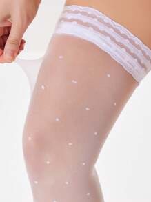 1 Pair Women's Summer Polka Dot Thigh High Lace Sheer Stockings, Non-Slip Thin Transparent Sexy Over-The-Knee Black Tights Christmas Gift - 36-39 - View 8