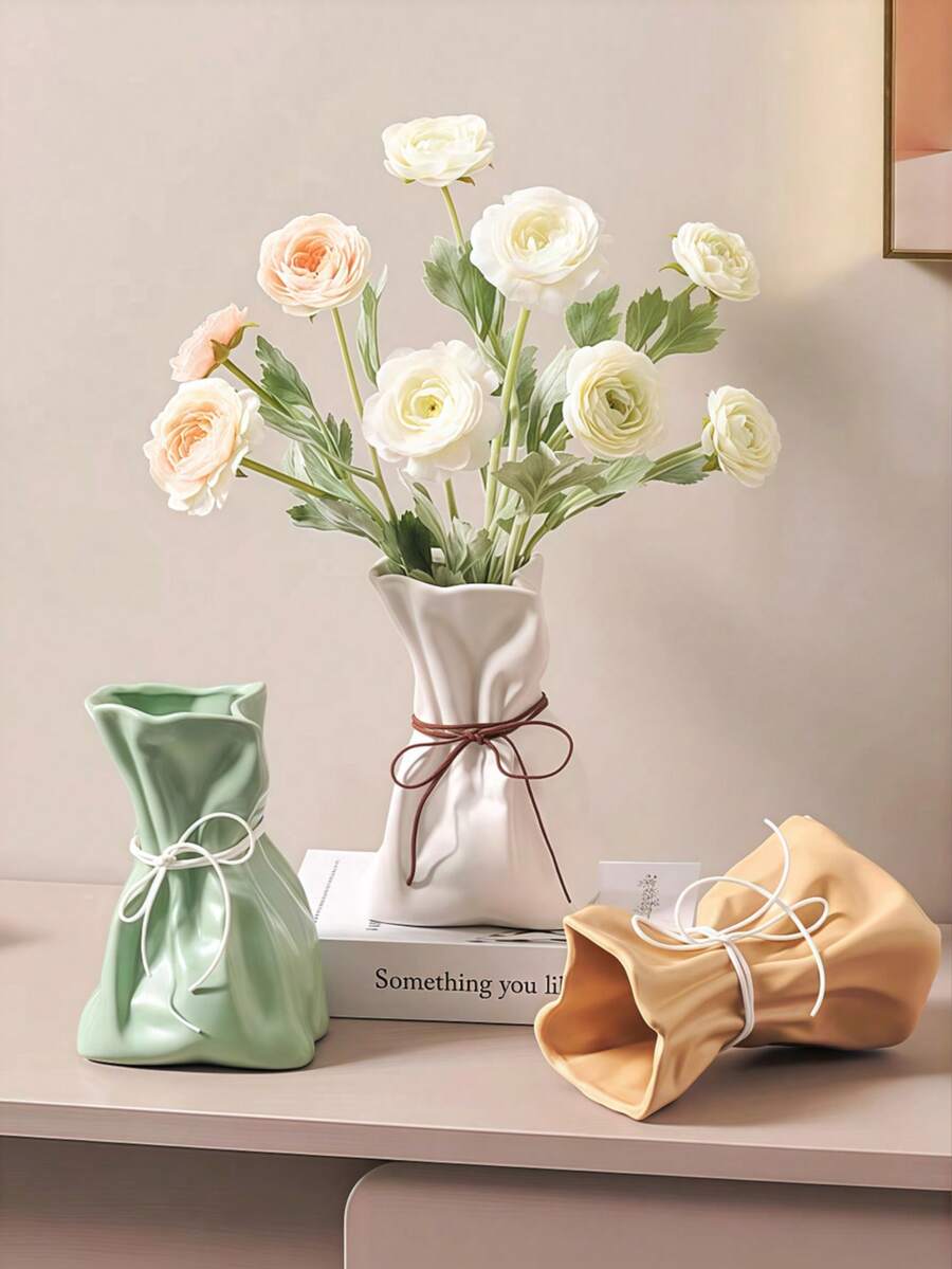 1pc ABS Flower Vase, Modern Solid Color Flower Vase For Aesthetic Room Decor,Boho Decor Wedding Dinner Table Party Office Centerpiece Table Decorations,Autumn Decorations, Autumn Gifts For Friends And Family Home Decor Glass Vase - Multicolor - View 1