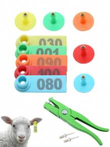 Goat Ear Tags Sheep Ear Tag Signs With Numbers 001-100 For Farm Animals Marker Supplies Livestock Ear Tag Pliers Applicator Control Device Metal Ear Thorn Tongs - Multicolor - View 1
