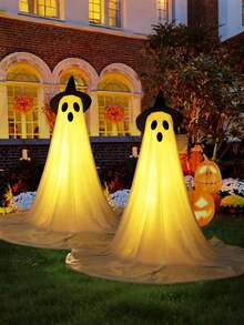 2 Confezioni di Decorazioni di Ognissanti per Esterni, Decorazioni di Ognissanti Carine per Interni, Decorazioni di Ognissanti Spaventose con Fantasmi e Cappelli da Strega, Decorazioni di Fantasmi Spaventosi con Luci LED per Portico, Giardino e Casa