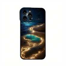Funda para teléfono Teléfono TPU con escena nocturna de playa luminosa especial - Protector con revestimiento mate de ojos negros, adecuado para phone16, 16Plus, 16Pro, 16Promax, 15, 15Plus, 15Pro, 15Promax, 14, 14Plus, 14Pro, 14Promax, 13, 13Pro, 13Promax, 12, 12Pro, 12Promax, 11, 11, 11Pro,, 8, X, XS Nuevo teléfono de silicona con todo incluido - Negro - Ver 3