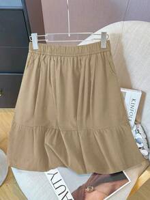 Chân váy chữ A kiểu Nhật Bản dáng rộng, có túi, thiết kế trẻ trung cho mùa xuân. - Màu be - Xem 3