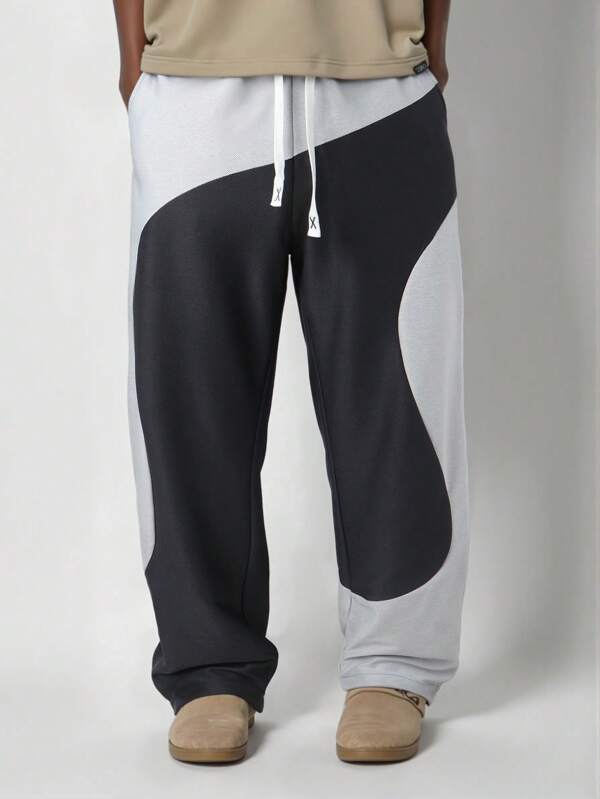 1pc Tween Boys Luxury Two-Tone Color-Blocking Sports Pants, Comfortable Sporty Casual Pants, Autumn And Winter Jogging Pants Elastic Drawstring Waist Solid Color Street Style Summer Grey Sweatpants Joggers, For Back To School