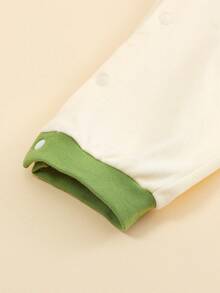 1 pieza Pelele de bebé recién nacido con estampado de ganso a rayas y sonajero, body de manga larga 100% algodón, apto para niños y niñas, primavera/otoño