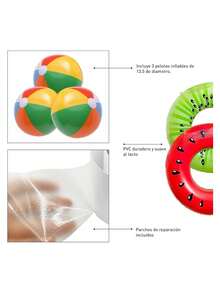 Set Of 7 Inflatable Pool Floats, 4 Fruit Rings, And 3 Pool Balls. Bluelander - Multicolor - View 5