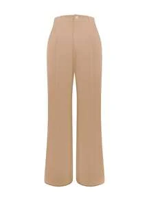 Women'sPlain Elegant Straight Leg Trousers With Pockets, For Commuting - Khaki - View 5