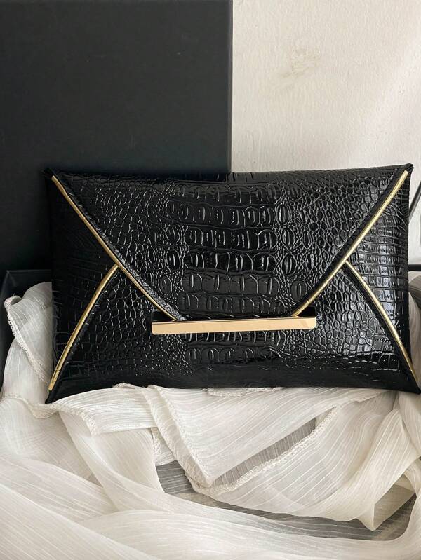 Sac pochette enveloppe en PU de couleur unie, texture de crocodile, texture de pierre, minimaliste, mode, décontracté