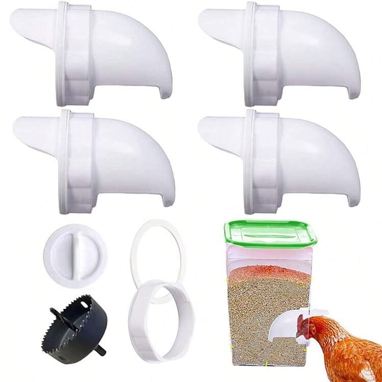 DIY automatischer Geflügelfütterer-Bausatz, inklusive 4 Stecker und 1 Lochsäge, wetterfester wiederverwendbarer Schwerkraft-Hühnerfütterer-Set für Eimer, Fässer, Kisten, Tröge - Verschiedenfarbig - Übersicht 18
