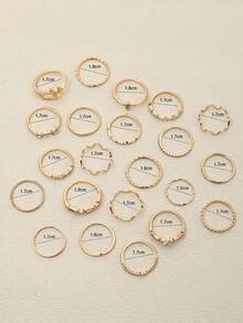 22 件时尚简约水钻心形、波浪形、星形、不对称戒指；金色几何指节戒指套装 [已标注尺寸，戒指为闭合式，请勿强行打开] - 金色 - 查看 3