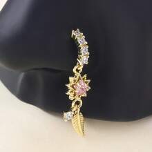 1pc Gold & Pink Heart Tassel Long Nose Ring, For Daily Wear - Gold - View 2