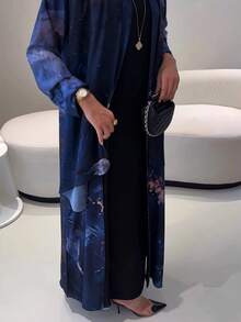 1 Bộ áo choàng dài tay in họa tiết nhuộm loang thời trang & thanh lịch + khăn trùm đầu - Dodge Blue - Xem 3