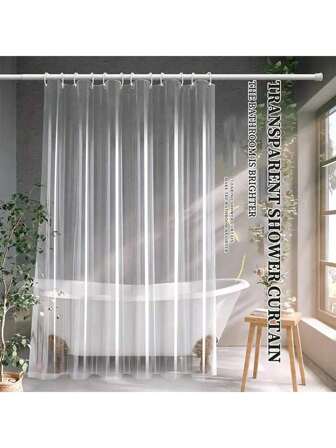 1PC Thick Transparent PEVA Shower Curtain Lining, 3 Weighted Magnets, 12 Plastic Shower Curtain Rings, Waterproof, Moisture-Proof, Mildew Proof, Machine Washable, Suitable For Bathroom And Balcony Partitions, Suitable For Bathroom Decoration And Home Decoration, Very Suitable For Bathrooms And Rooms, Ideal For Holiday Gifts, Christmas/Halloween Gift Decoration,Shower Curtain