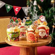 10pcs/20pcs,Christmas Cupcake Boxes, Muffin Cups, Cartoon Christmas Cupcake Decorations Christmas Christmas Decorations Christmas Pajamas Christmas Gifts Christmas Decor