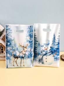 10/20/50pcs Festive Christmas Plastic Loot Bags Blue Santa Snowman Tree Reindeer Pattern Gift Bags Ideal For Holiday Parties & Christmas Celebrations Durable Xmas Treat Bags Christmas Decor 2025 Multipurpose Present Bags New Year 2026 Gift Wrapping Supplies Christmas Christmas Decorations Christmas Pajamas Christmas Gifts Christmas Decor