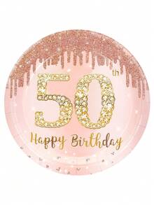 10 件女士 50 岁生日装饰玫瑰金 50 岁纸盘杯子餐巾餐具玫瑰金装饰品女士母亲 50 岁生日派对用品 - 彩色 - 查看 11