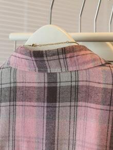 YUXIN Retro American Plaid Long Sleeve Shirt For Women, Chic Loose Fit Casual Blouse With Design Details, Suitable For Spring And Autumn