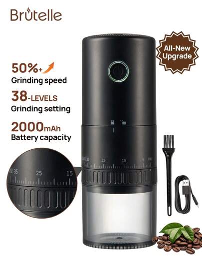 Brutelle 1pc USB Rechargeable Electric Coffee Grinder, Adjustable Coarse To Fine Grinding, Suitable For Home, Office, Coffee Corner, School And More