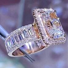 1 件女士订婚戒指，时尚奢华合金锆石装饰戒指，适合订婚、婚礼、周年纪念、派对、珠宝、情人节、生日礼物 - 玫瑰金 - 查看 10