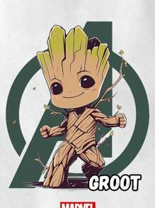 Marvel Ragazzi, ragazze, adolescenti, casual primavera/autunno, tinta unita, logo Avengers, sfondo, carino albero uomo Groot, felpa con cappuccio a maniche lunghe con stampa grafica, vestibilità ampia, spalle scese, bianco