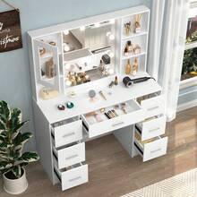 Large Dressing Table With Dimmable LED Mirror And 7 Drawers Makeup Vanity Desk - White - View 5