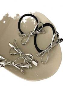 Silver Bow Side Hair Clip, Exquisite Alligator Hair Clip Hairpin, High Ponytail Hair Ring, Claw Clips, Hair Claws, Clips For Hair, Hair Slide, Hair Barrettes, Alligator Hair Clip, Bows, Cute - Multicolor - View 5