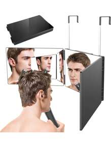 360° 旋转三向三折镜 - 高度可调、可折叠、无需电源、壁挂式，带挂钩，方便剪发和化妆，抛光塑料框架，卡通主题，玻璃表面，化妆，便宜，房间装饰，梳妆台，旅行，卧室，化妆配件，镜子，梳妆镜