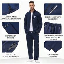 Men's Long Sleeve Casual Full Zip Running Sports 2-Piece Tracksuits Set Outfits - B-navy - View 5