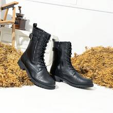 Comfyshoes 女士时尚战斗靴，带卡位口袋，黑色靴子 - 黑色 - 查看 8