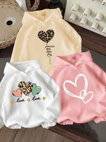 3件套幼儿心形图案保暖连帽卫衣 - 彩色 - 查看 1