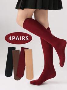 1/4/5 paia di calze a mezza gamba/polpaccio di colore unito per donna, con motivo a onde antiscivolo, in nero/marrone/bordeaux/beige, calze eleganti, stile Y2K, calze calde e confortevoli