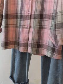 YUXIN Retro American Plaid Long Sleeve Shirt For Women, Chic Loose Fit Casual Blouse With Design Details, Suitable For Spring And Autumn