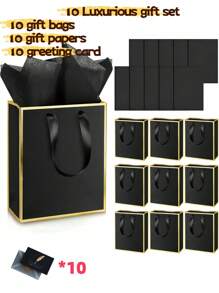 10pcs/4pcs/1pc-Metallic Paper Gift Bags With Handles And Tissue - Thank You Favorite Bags - Fall Party Christmas Diwali Bride (White, Black)