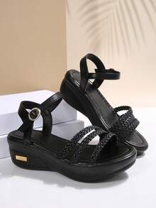 Women's 2025 Summer Fashion Platform Sandals - Thick Sole, Buckle Strap, Open Toe, Faux Leather, Casual Style, White, High Heel, High Waterproof Platform, Rubber Sole, Hand Wash Only, Casual Platform Wedge Heel Sandals