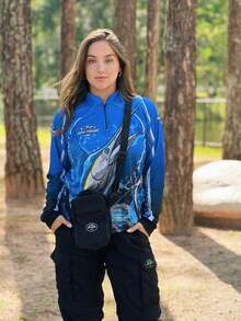 Camisa Camiseta de Pesca Marlin Gola Zíper Proteção Solar UV New Fisher - NF08 - MARLIN - Visão 2