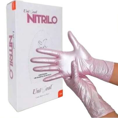 Paquete con 100 Guantes de Nitrilo Rosas Metállicos - Multiusos