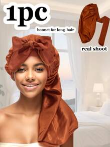 (多种颜色可选)1 件长款缎面发丝睡帽，适合女士睡觉，长款缎面发丝睡帽，长辫子发帽可重复使用可调节护发包裹帽睡眠帽。