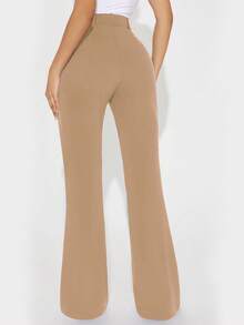 Women'sPlain Elegant Straight Leg Trousers With Pockets, For Commuting - Khaki - View 3