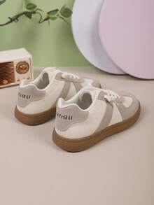 1 双儿童软底防滑圆头低帮休闲时尚运动鞋，适合男孩和女孩，四季皆宜 - 米色 - 查看 6