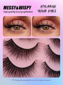 Ouye3 5 Pairs Of Natural False Eyelashes, Fluffy And Thick False Eyelashes, Imitation Mink Fur, Curled False Eyelashes - Black - View 5