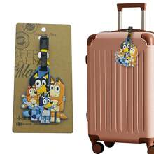 Bluey 1Pc Blueys Family And Friends Luggage Label Kawaii Luggage Tag Cartoon Bluey Bingo Dog Cute Coco Rusty Muffin Suitcase ID Address Holder Baggage Boarding Portable Party Favor Small Gifts Give Away