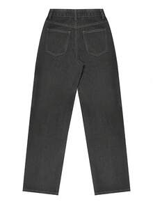 NVFelix 女士高腰直筒无弹力破洞牛仔裤，优雅Y2K户外休闲风格，适合春夏穿着，深灰色，2026新款 - 深灰色 - 查看 8