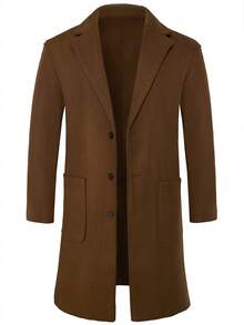男士单排扣长袖大衣，棕色，休闲商务两相宜，秋冬季，适合送给丈夫/男友 - 巧克力棕 - 查看 2