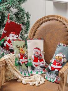 4pcs/Set Large Burlap Christmas Stockings, Christmas Gift Bags, Christmas Tree Hanging Decorations, Candy Bags Home Decor Christmas Decorations Room Decor Winter