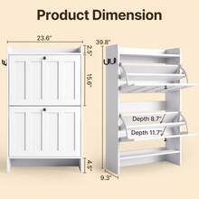 Shoe Organizer Storage Cabinet With 2 Flip Drawers,  2 Levels Of Shoe Storage,  Anti-Tip Device, With Side Hooks,Space-Saving For Hallway, For Entryway - trắng - Xem 5